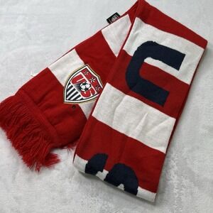 USA Soccer Knit‎ Scarf US National Team Red White Blue Fringe Acrylic